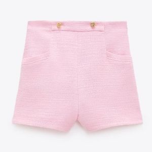 Pink tweed breastfed texture women's suit shorts